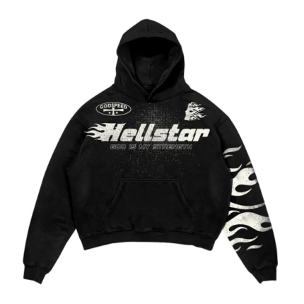 Hellstar Flame Jesus Silhouette Network Vintage Graphics Cotton Pocket Hoodie